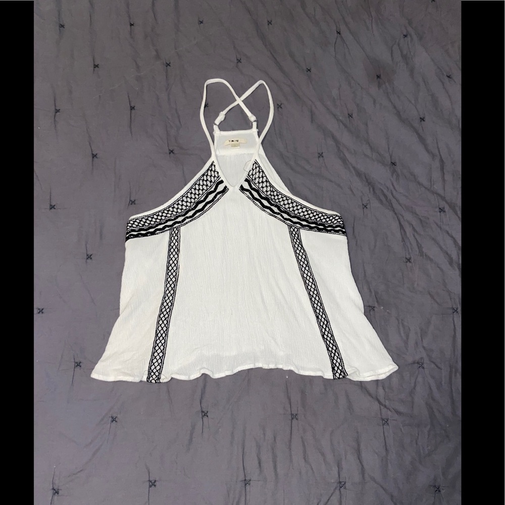 White tank top with black embroidery